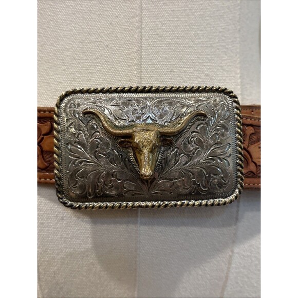 Vintage Polo Ralph Lauren Tooled Leather Silver Plated Longhorn Belt 32 *As-Is* main image 10